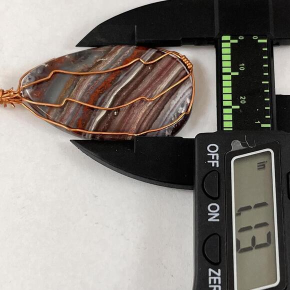 Handmade Wire Wrapped Striped Teardrop Cabochon Agate Necklace Pendant - Picture 3 of 3